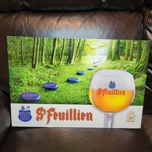 St Feuillien Belgian Beer Cardboard Sign 18 Bar Ale Pilsner Brewery Abbaye Abdij